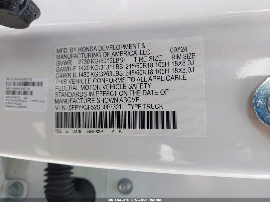 5FPYK3F52SB007321 2025 HONDA RIDGELINE photo no. 9