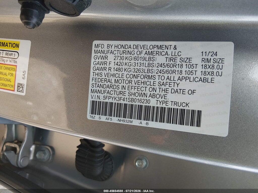 5FPYK3F41SB016230 2025 HONDA RIDGELINE photo no. 9