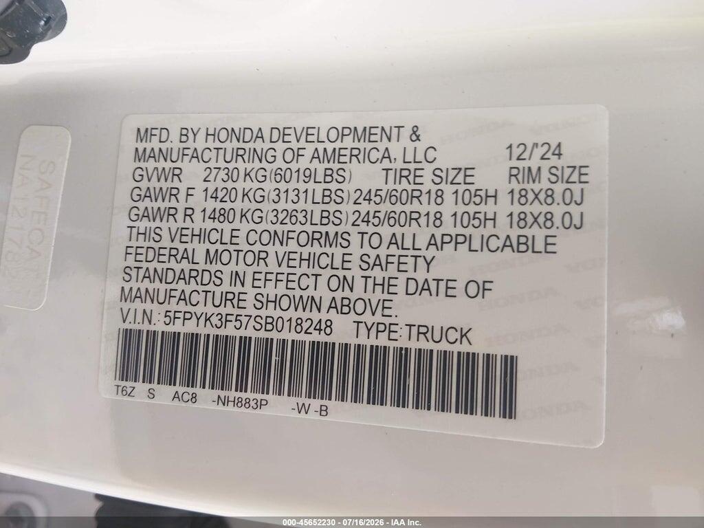 5FPYK3F57SB018248 2025 HONDA RIDGELINE photo no. 9