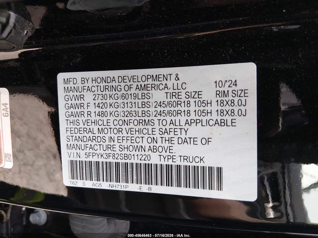 5FPYK3F82SB011220 2025 HONDA RIDGELINE photo no. 9