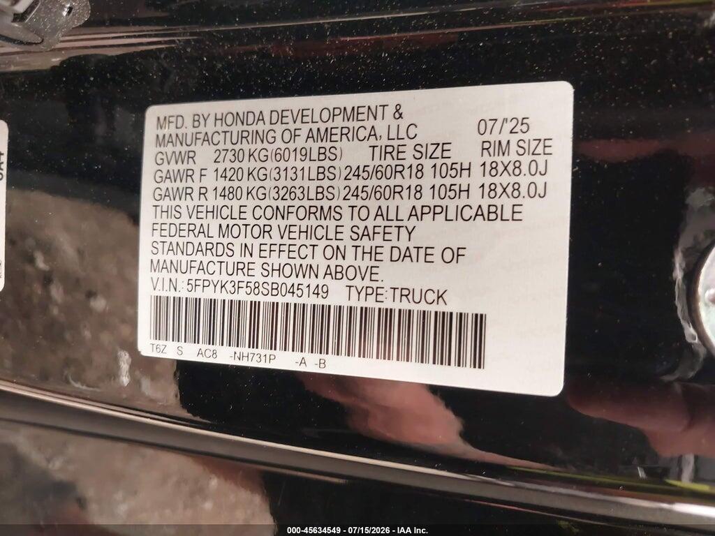 5FPYK3F58SB045149 2025 HONDA RIDGELINE photo no. 9