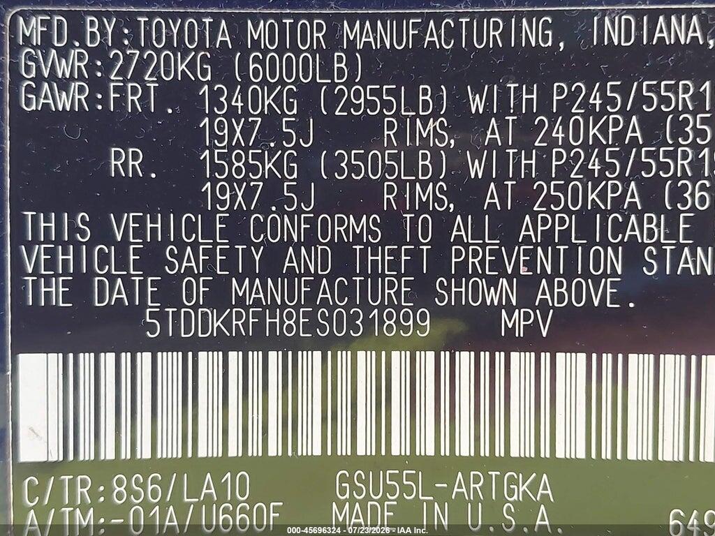 5TDDKRFH8ES031899 2014 TOYOTA HIGHLANDER photo no. 9