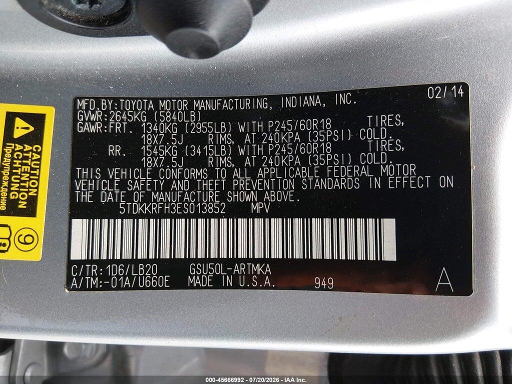 5TDKKRFH3ES013852 2014 TOYOTA HIGHLANDER photo no. 9