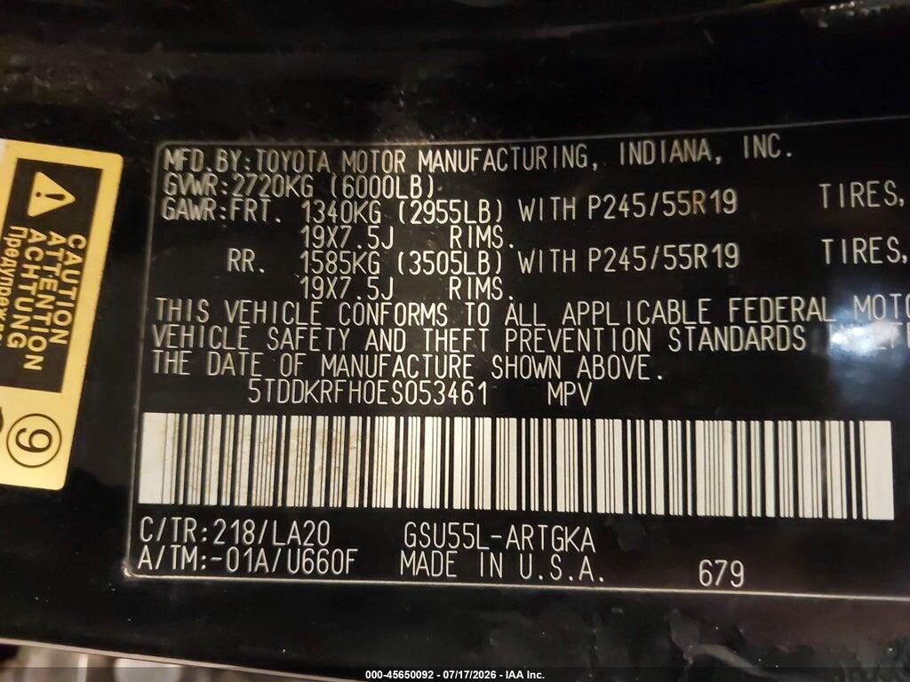 5TDDKRFH0ES053461 2014 TOYOTA HIGHLANDER photo no. 9