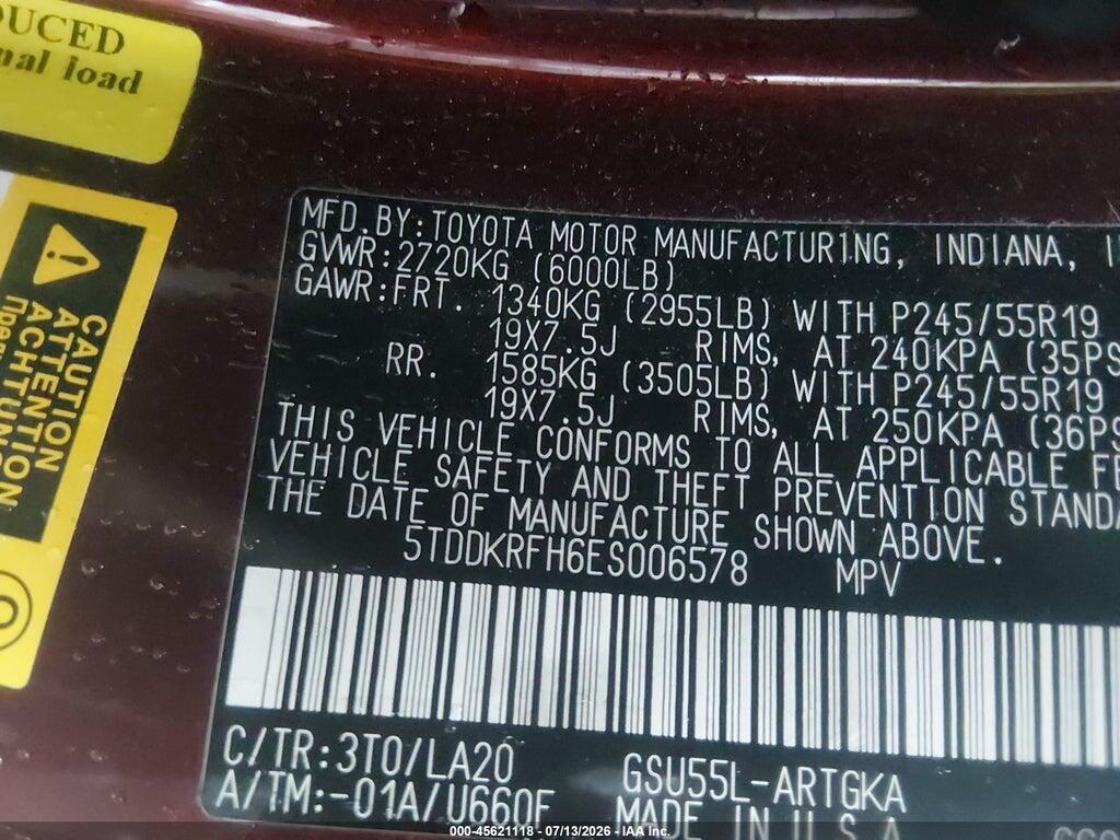 5TDDKRFH6ES006578 2014 TOYOTA HIGHLANDER photo no. 9