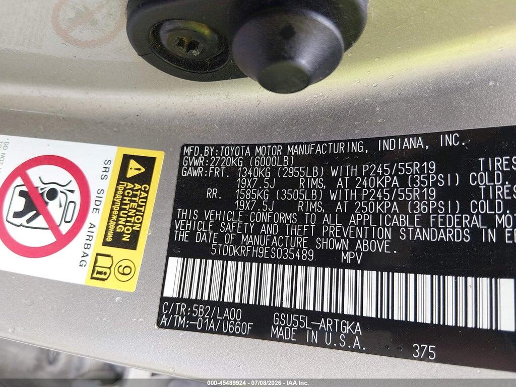 5TDDKRFH9ES035489 2014 TOYOTA HIGHLANDER photo no. 9