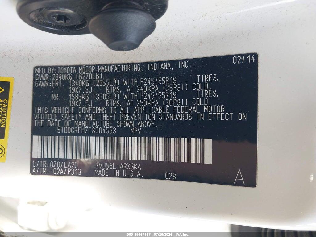 5TDDCRFH7ES004593 2014 TOYOTA HIGHLANDER HYBRID photo no. 9