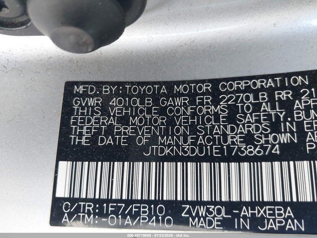 JTDKN3DU1E1738674 2014 TOYOTA PRIUS photo no. 9