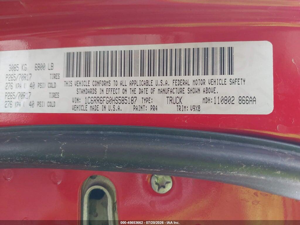 1C6RR6FG0HS585187 2017 RAM 1500 photo no. 9