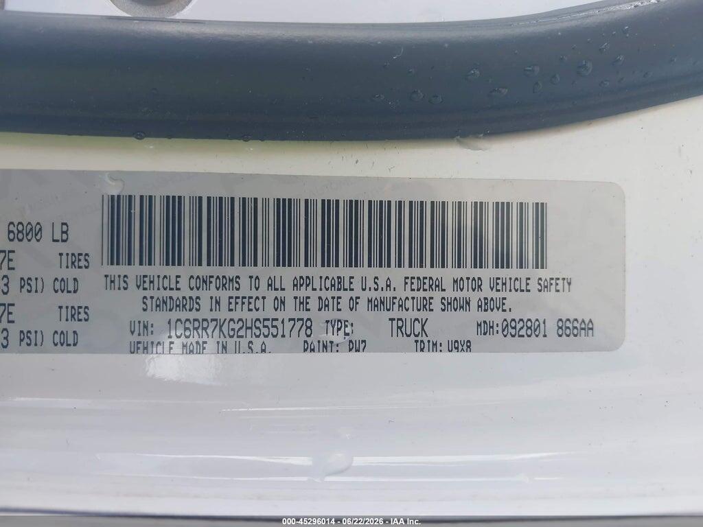 1C6RR7KG2HS551778 2017 RAM 1500 photo no. 9