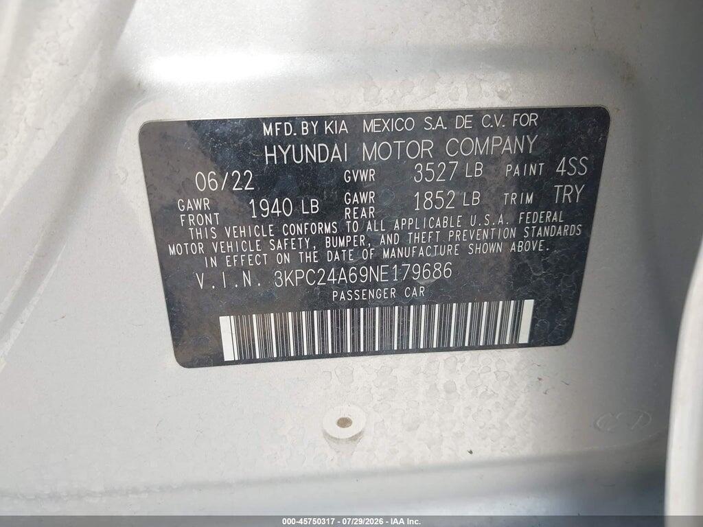 3KPC24A69NE179686 2022 HYUNDAI ACCENT photo no. 9