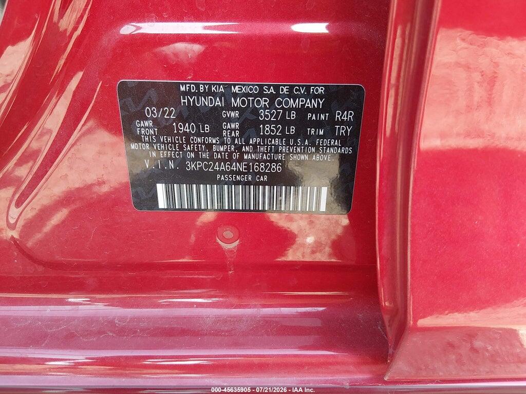 3KPC24A64NE168286 2022 HYUNDAI ACCENT photo no. 9