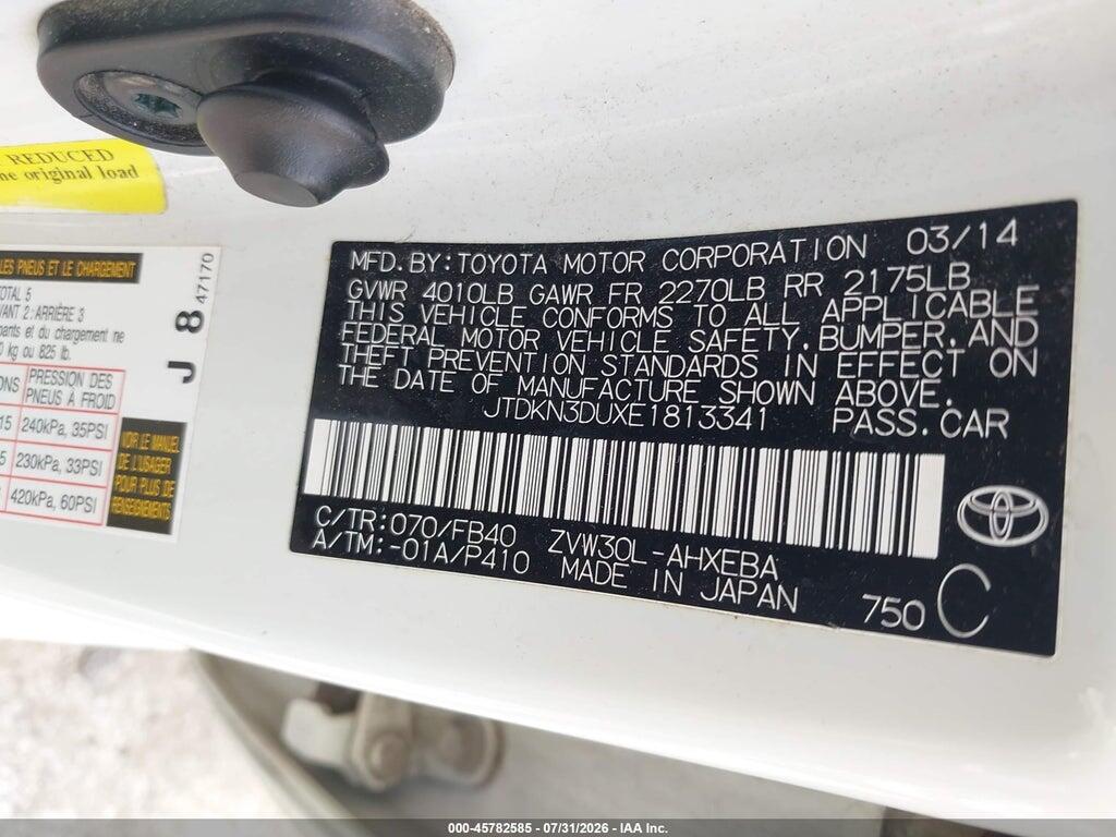 JTDKN3DUXE1813341 2014 TOYOTA PRIUS photo no. 9