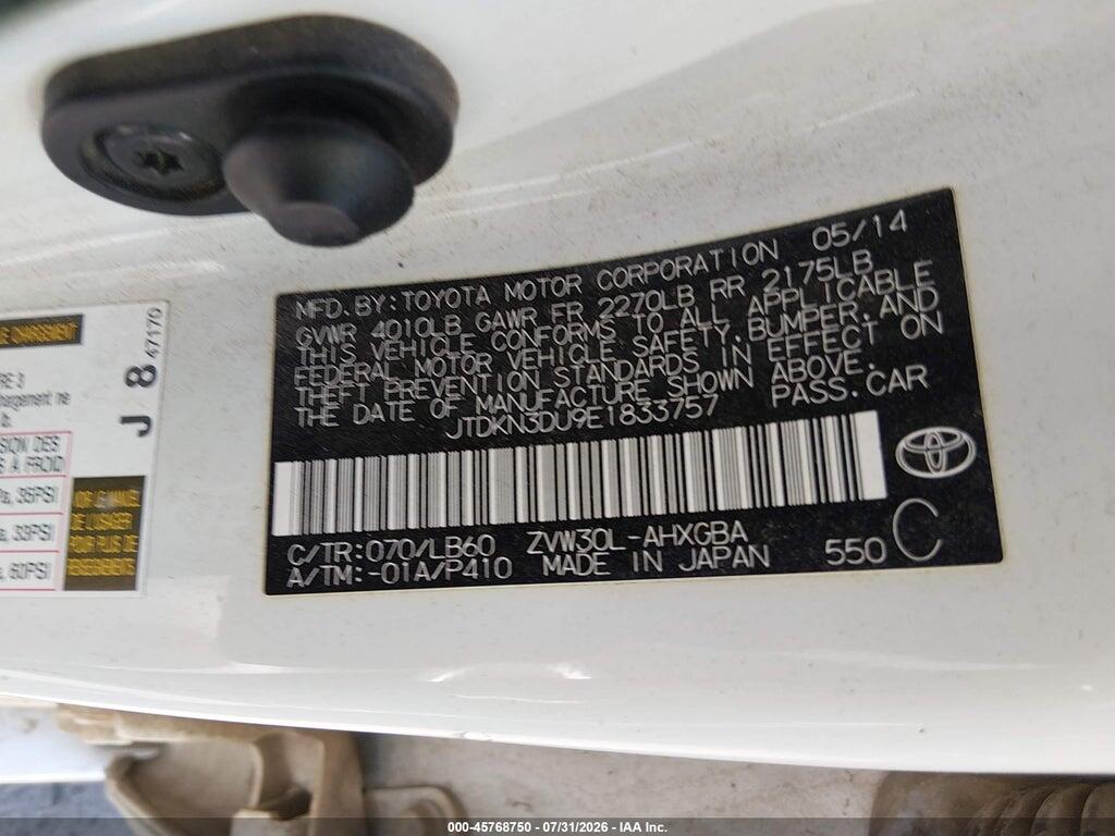 JTDKN3DU9E1833757 2014 TOYOTA PRIUS photo no. 9