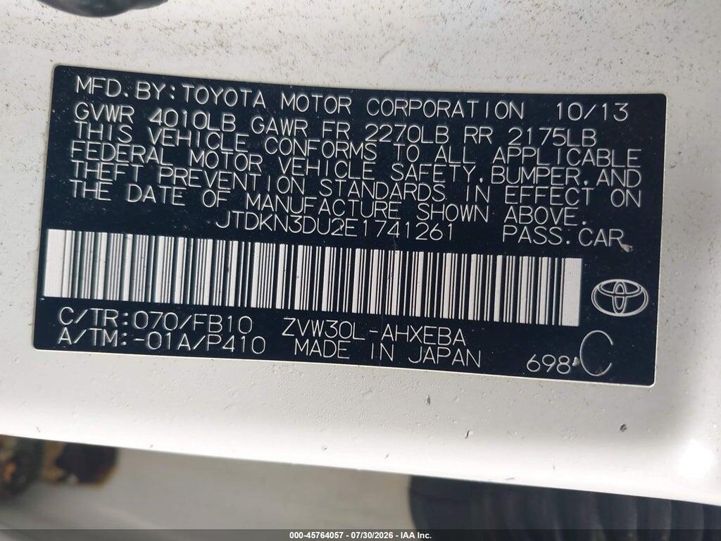 JTDKN3DU2E1741261 2014 TOYOTA PRIUS photo no. 9