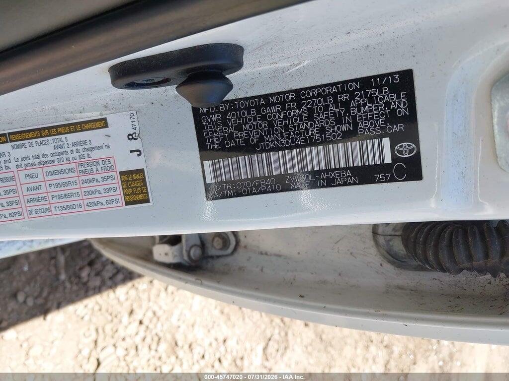 JTDKN3DU4E1751502 2014 TOYOTA PRIUS photo no. 9