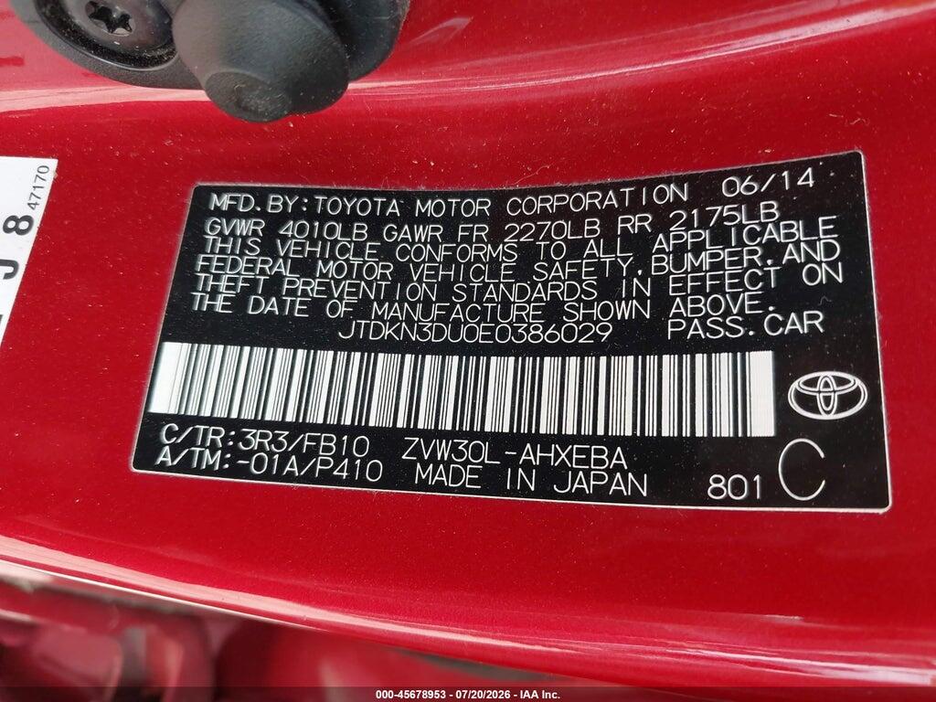 JTDKN3DU0E0386029 2014 TOYOTA PRIUS photo no. 9