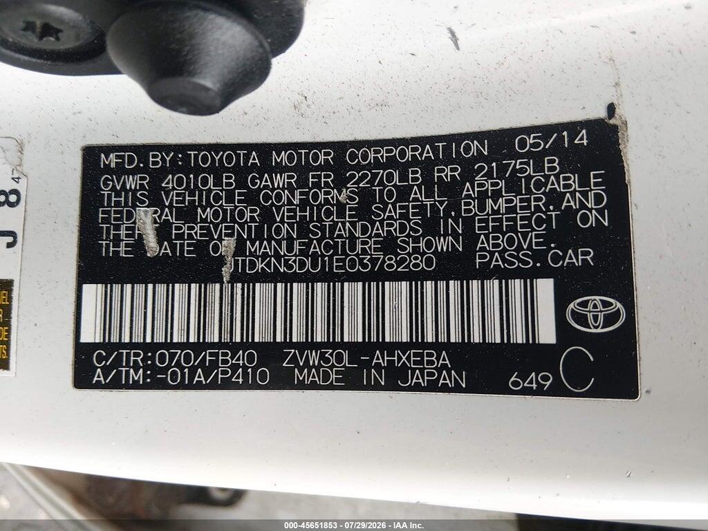 JTDKN3DU1E0378280 2014 TOYOTA PRIUS photo no. 9