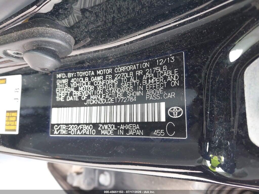JTDKN3DU2E1772784 2014 TOYOTA PRIUS photo no. 9