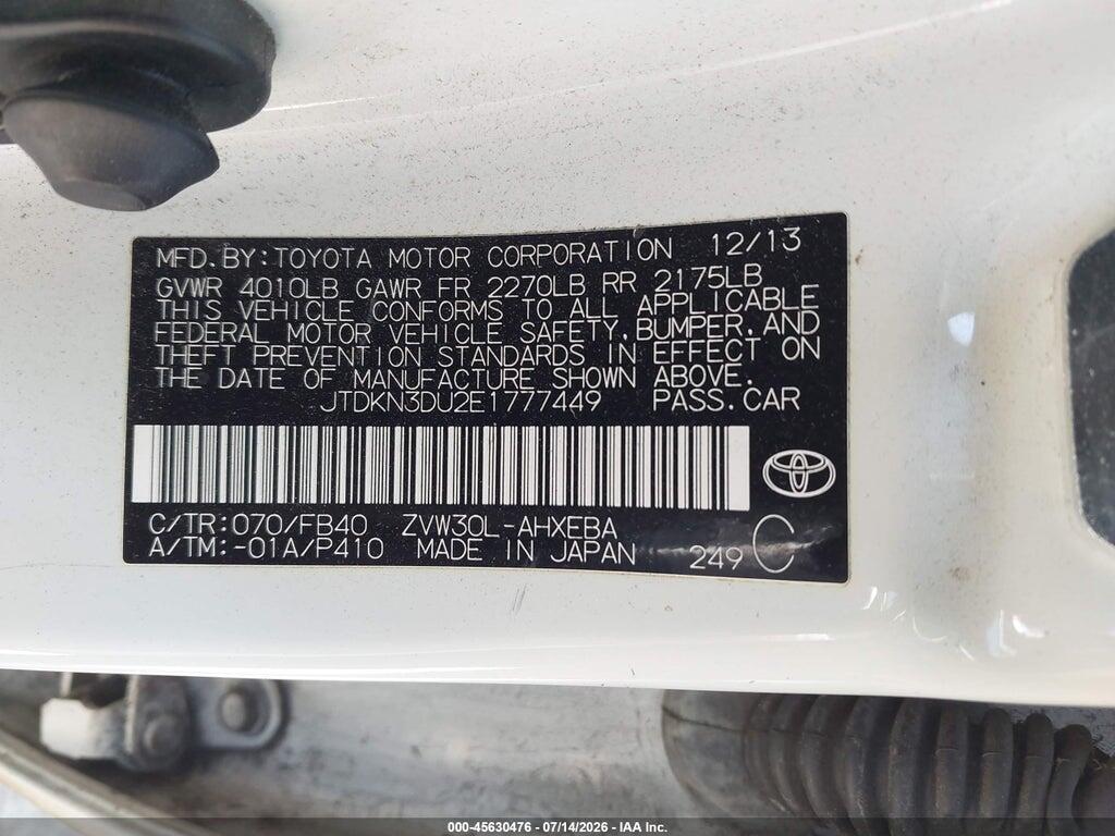 JTDKN3DU2E1777449 2014 TOYOTA PRIUS photo no. 9