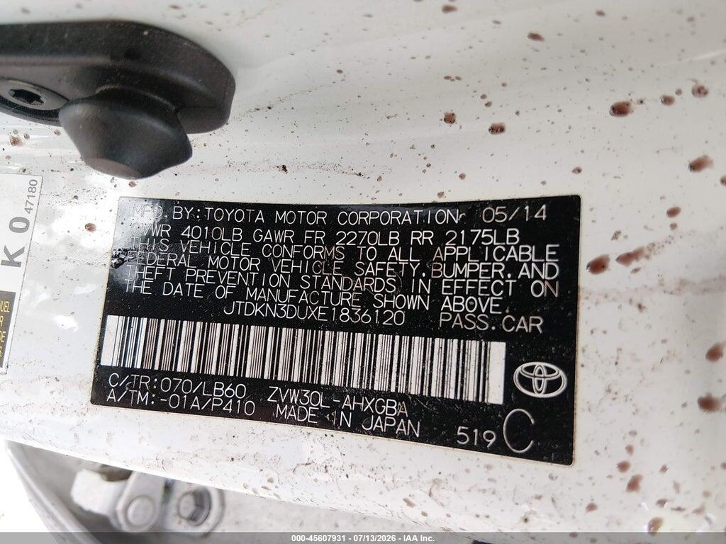 JTDKN3DUXE1836120 2014 TOYOTA PRIUS photo no. 9
