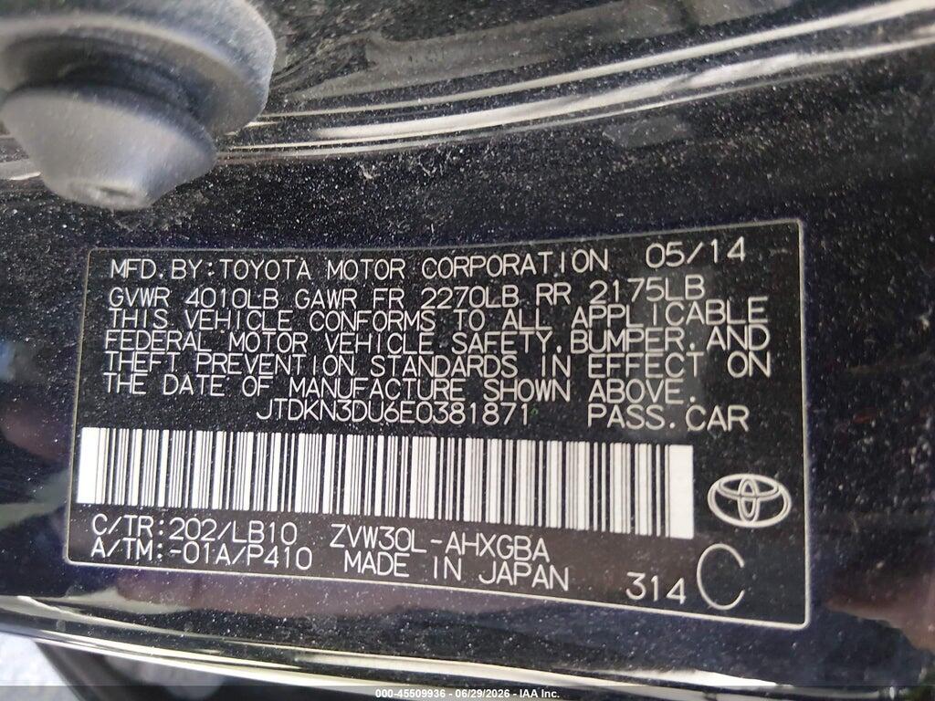 JTDKN3DU6E0381871 2014 TOYOTA PRIUS photo no. 9
