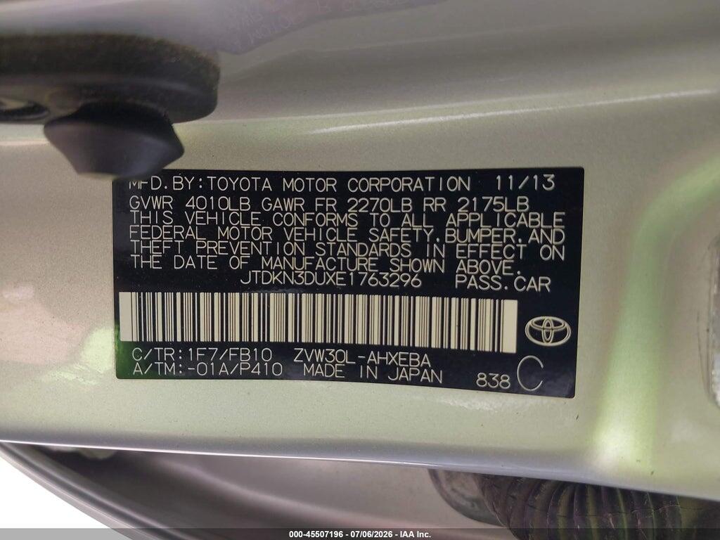 JTDKN3DUXE1763296 2014 TOYOTA PRIUS photo no. 9