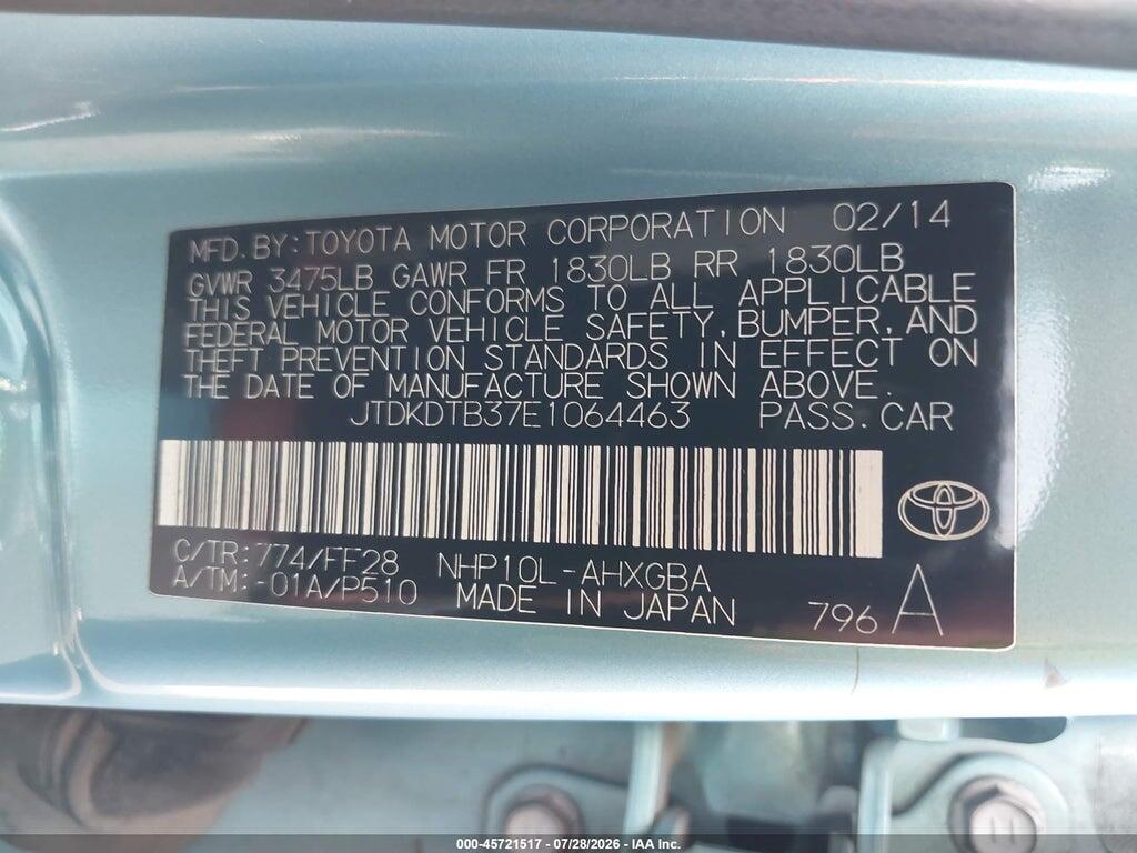 JTDKDTB37E1064463 2014 TOYOTA PRIUS C photo no. 9