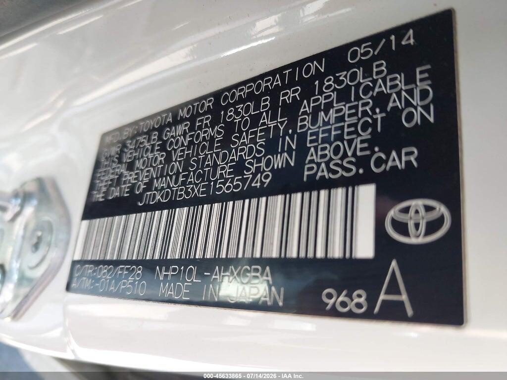 JTDKDTB3XE1565749 2014 TOYOTA PRIUS C photo no. 9