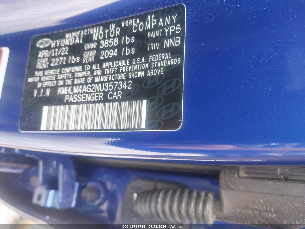 KMHLM4AG2NU357342 2022 HYUNDAI ELANTRA photo no. 9