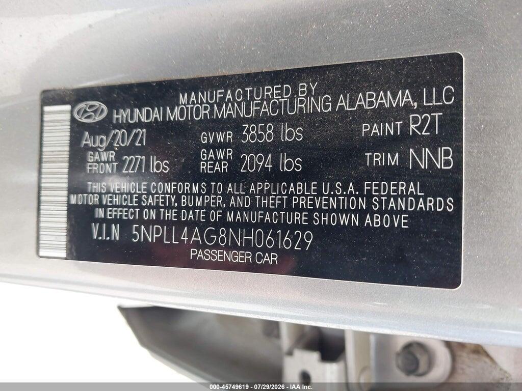 5NPLL4AG8NH061629 2022 HYUNDAI ELANTRA photo no. 9