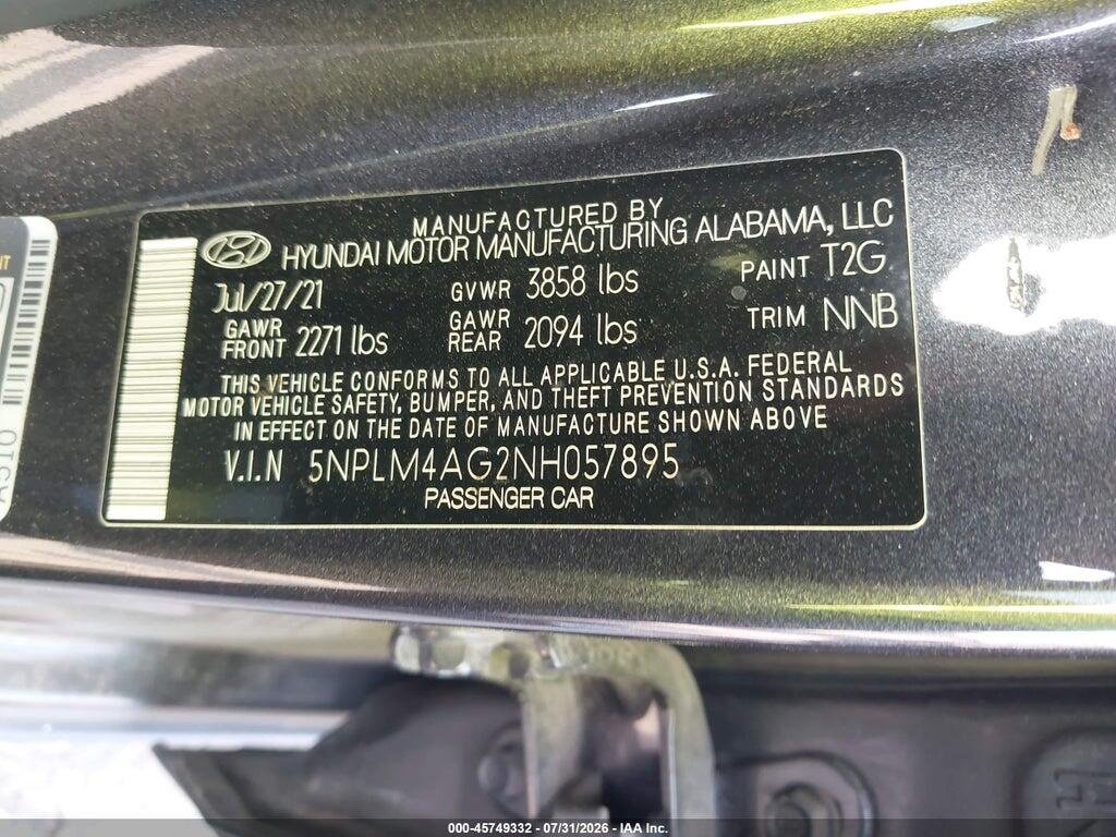 5NPLM4AG2NH057895 2022 HYUNDAI ELANTRA photo no. 9