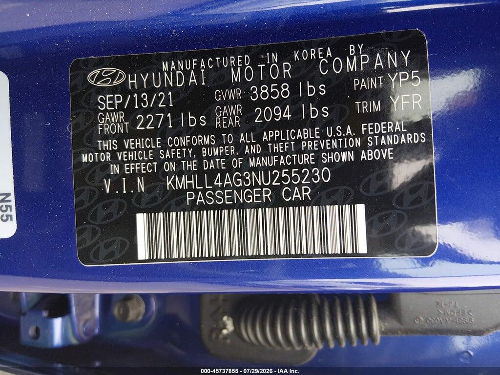 KMHLL4AG3NU255230 2022 HYUNDAI ELANTRA photo no. 9