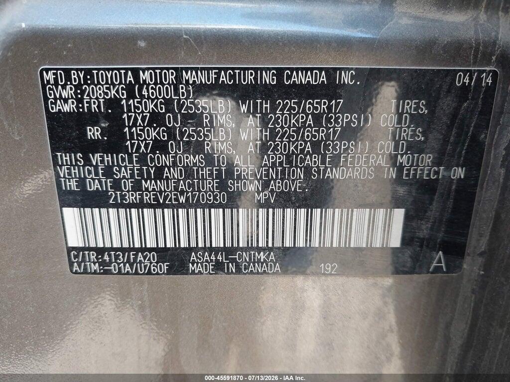 2T3RFREV2EW170930 2014 TOYOTA RAV4 photo no. 9