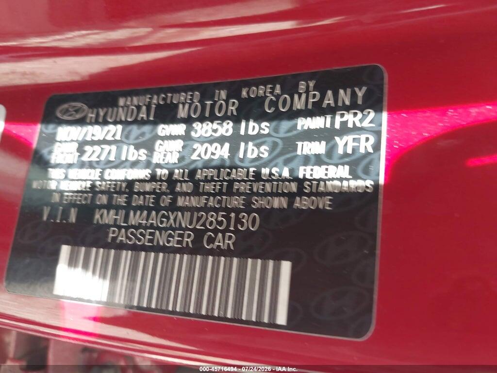KMHLM4AGXNU285130 2022 HYUNDAI ELANTRA photo no. 9