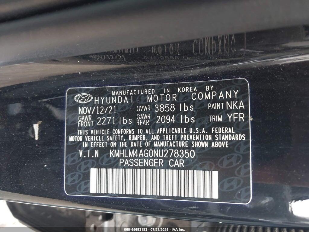 KMHLM4AG0NU278350 2022 HYUNDAI ELANTRA photo no. 9