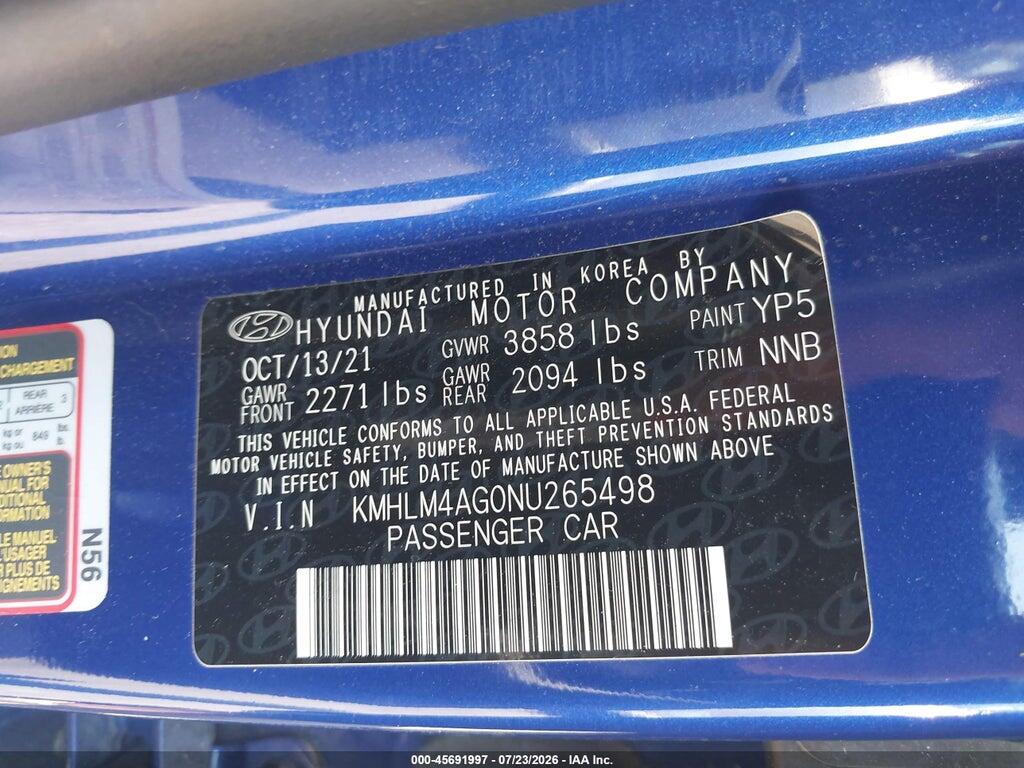 KMHLM4AG0NU265498 2022 HYUNDAI ELANTRA photo no. 9