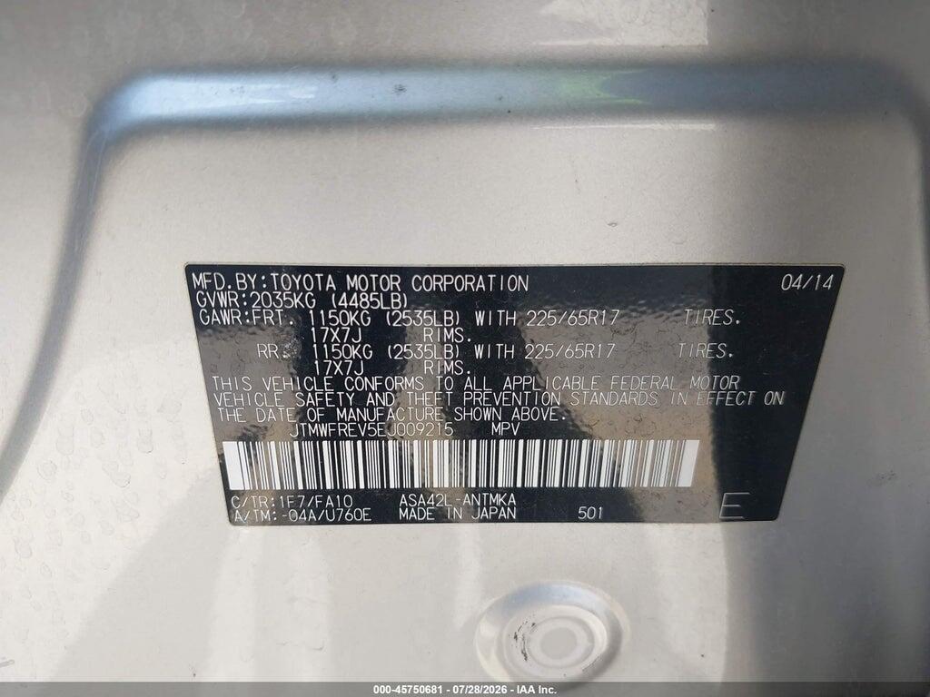 JTMWFREV5EJ009215 2014 TOYOTA RAV4 photo no. 9