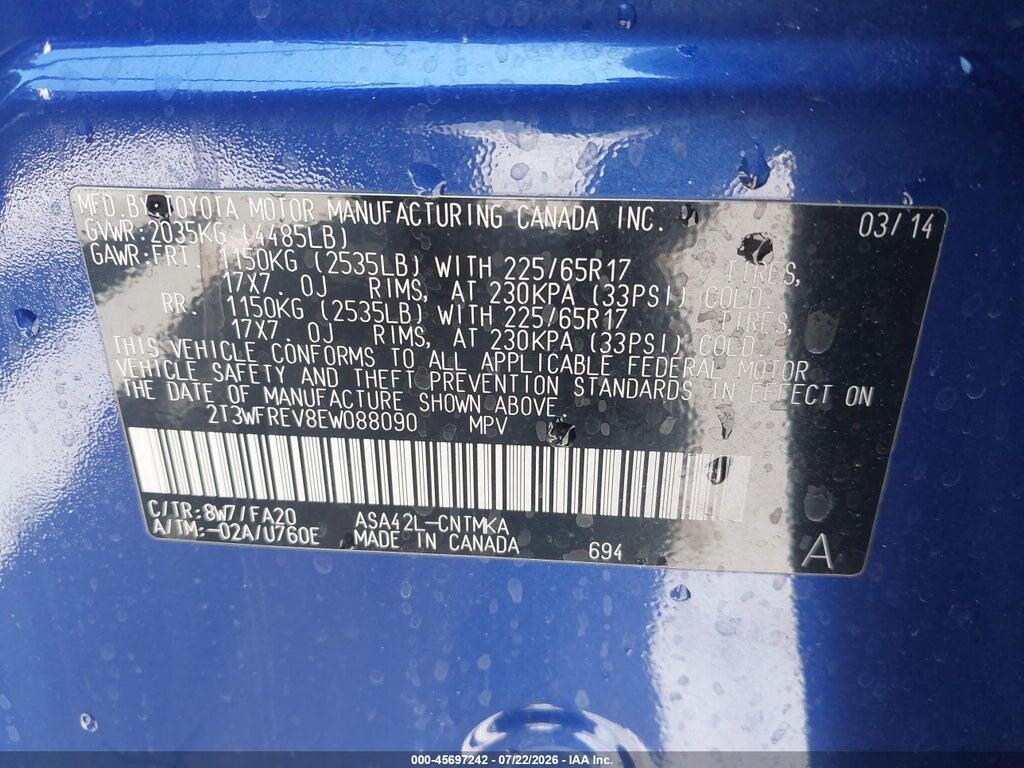 2T3WFREV8EW088090 2014 TOYOTA RAV4 photo no. 9