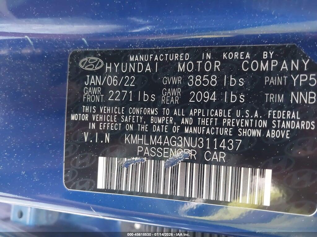 KMHLM4AG3NU311437 2022 HYUNDAI ELANTRA photo no. 9