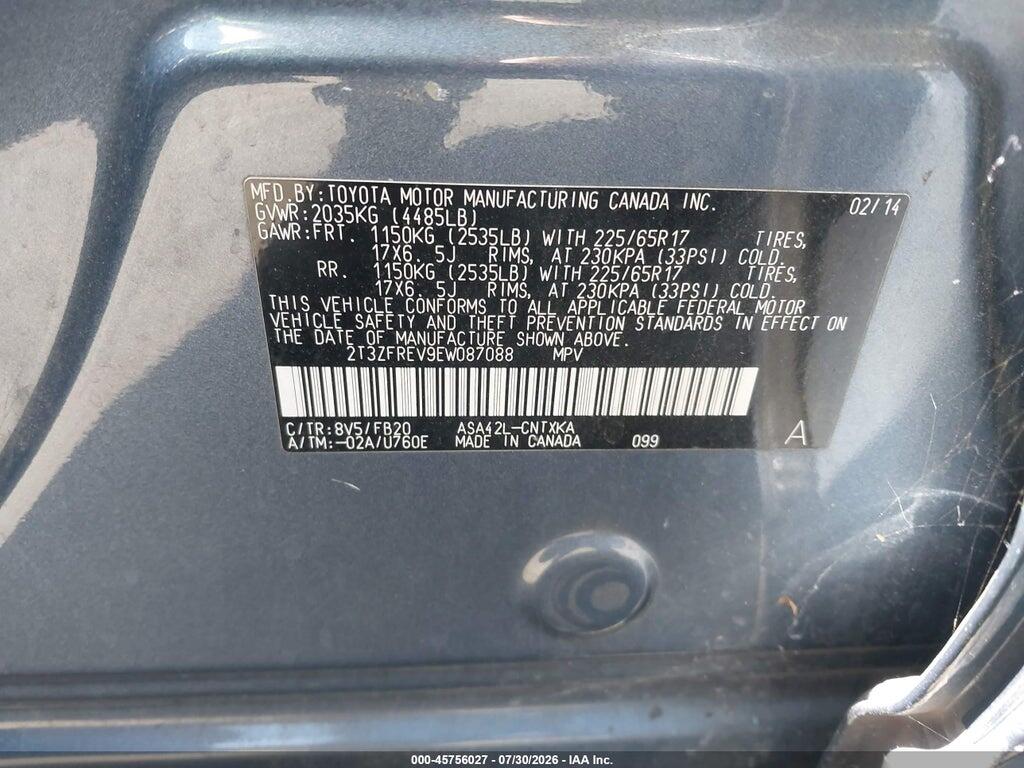 2T3ZFREV9EW087088 2014 TOYOTA RAV4 photo no. 9