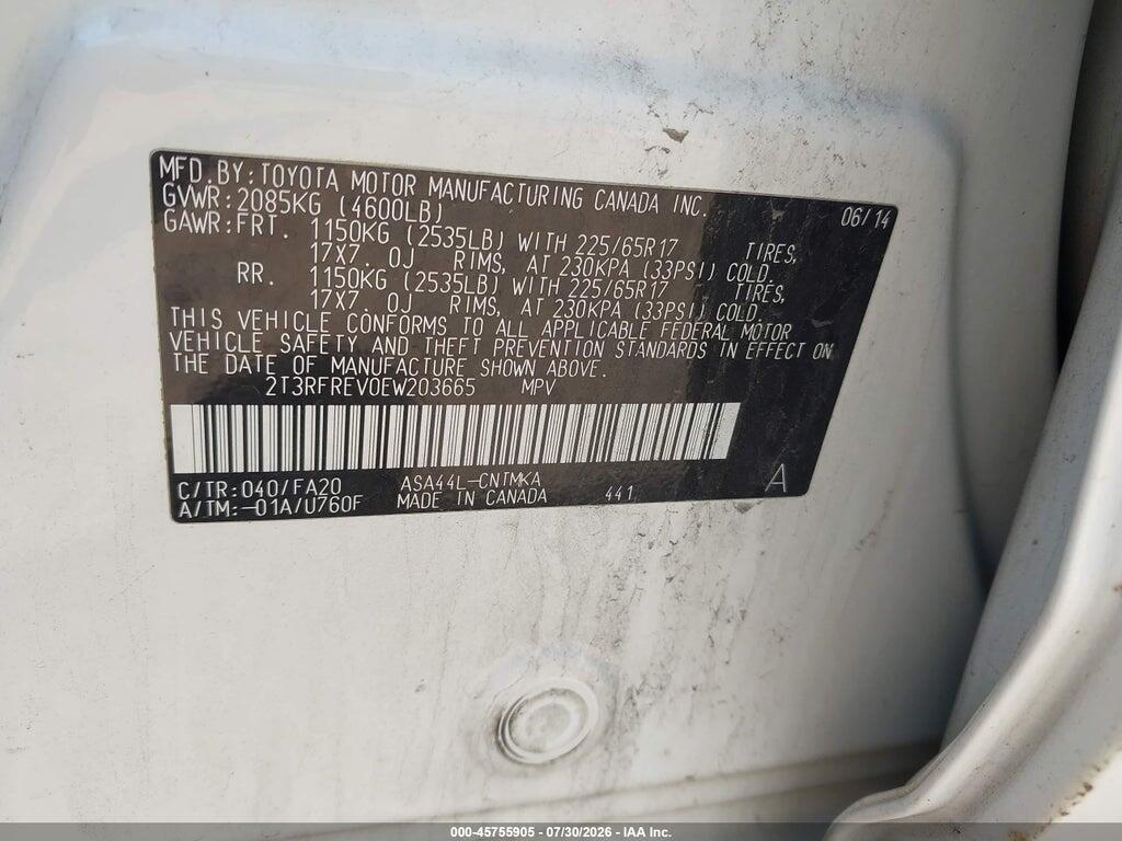 2T3RFREV0EW203665 2014 TOYOTA RAV4 photo no. 9