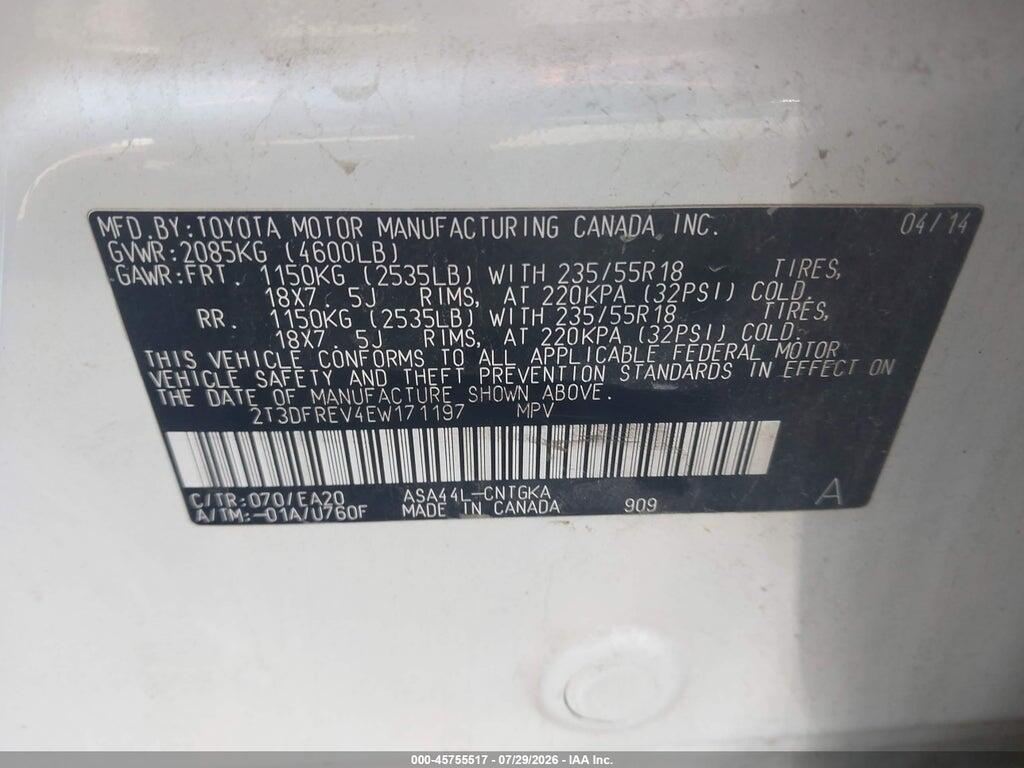 2T3DFREV4EW171197 2014 TOYOTA RAV4 photo no. 9