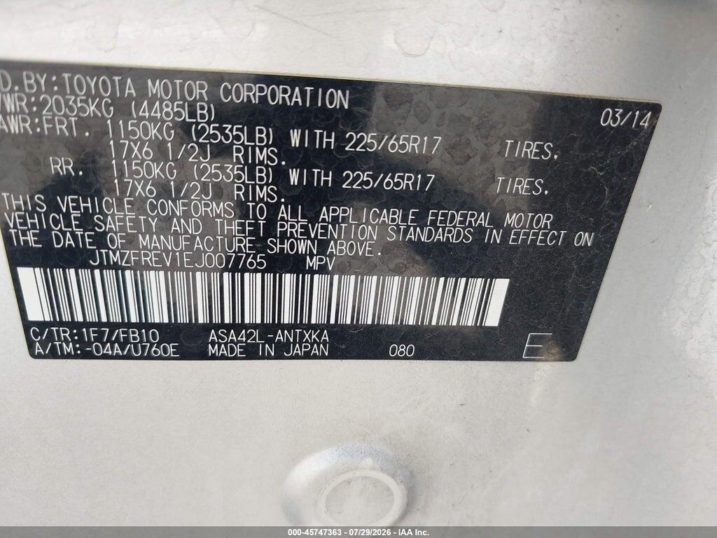 JTMZFREV1EJ007765 2014 TOYOTA RAV4 photo no. 9