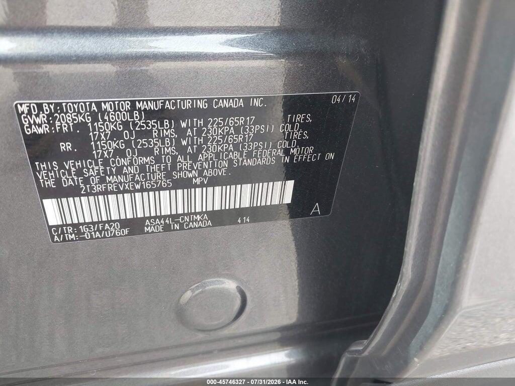 2T3RFREVXEW165765 2014 TOYOTA RAV4 photo no. 9