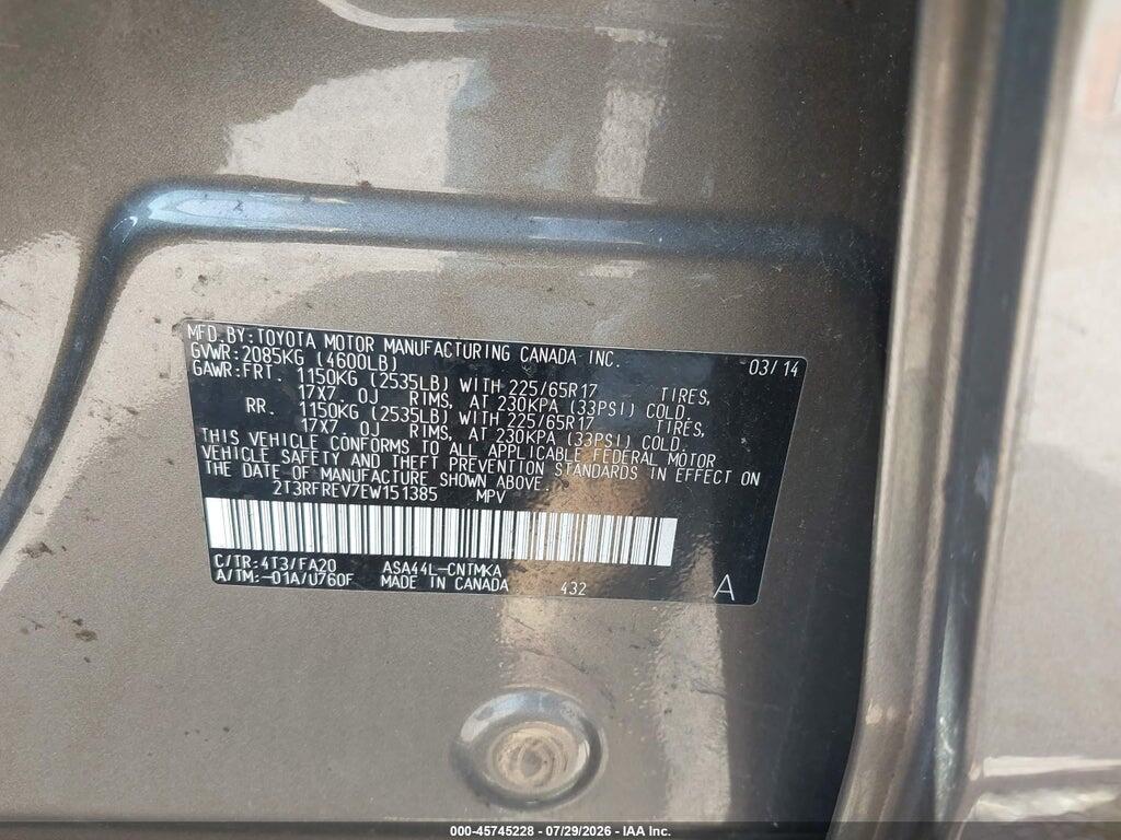 2T3RFREV7EW151385 2014 TOYOTA RAV4 photo no. 9