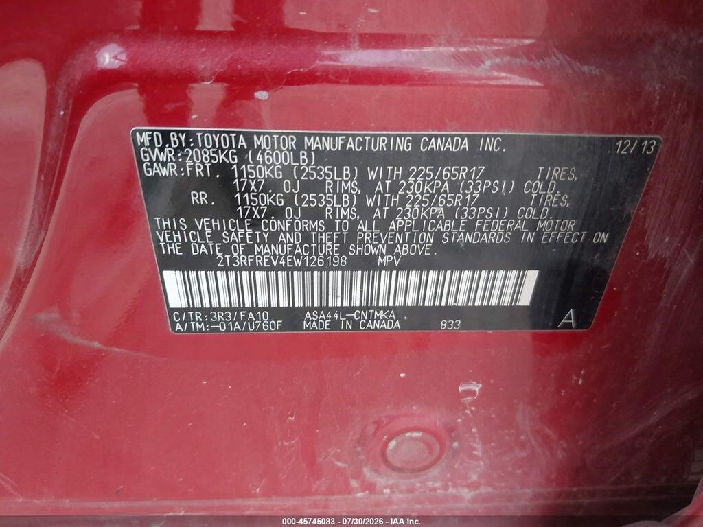 2T3RFREV4EW126198 2014 TOYOTA RAV4 photo no. 9