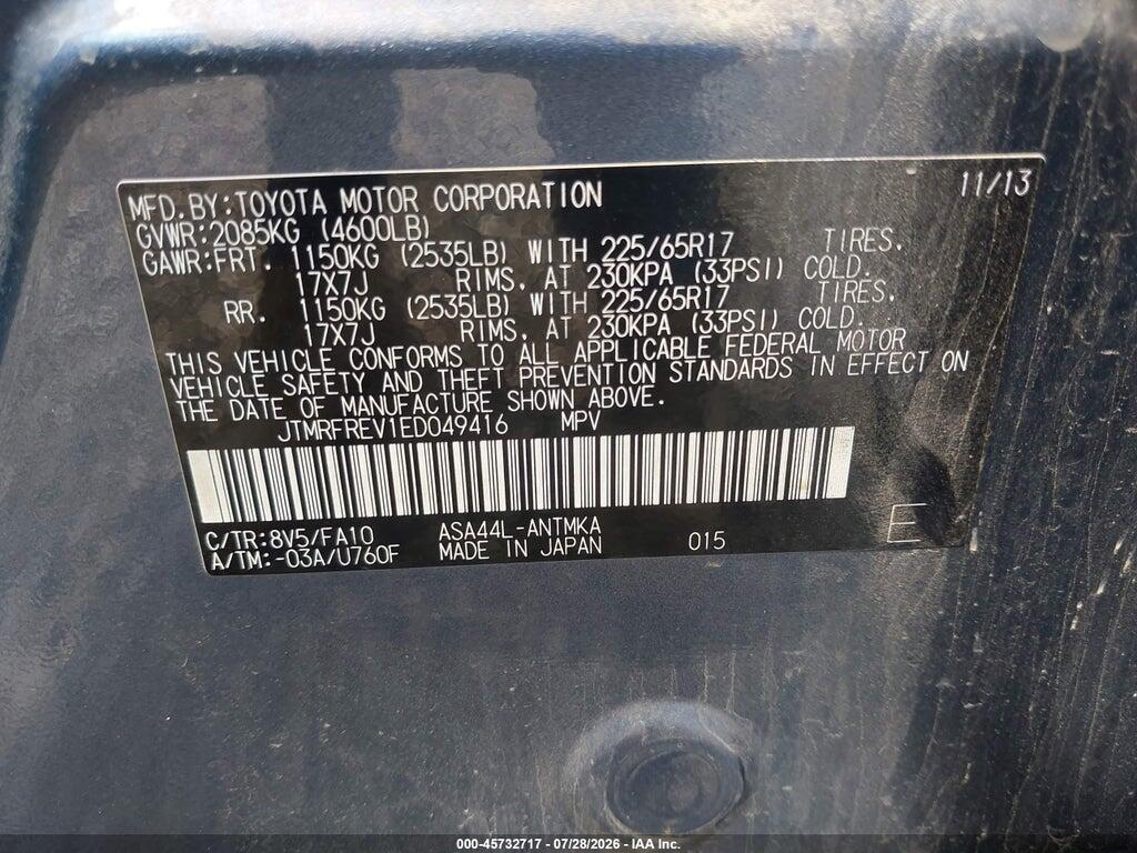 JTMRFREV1ED049416 2014 TOYOTA RAV4 photo no. 9