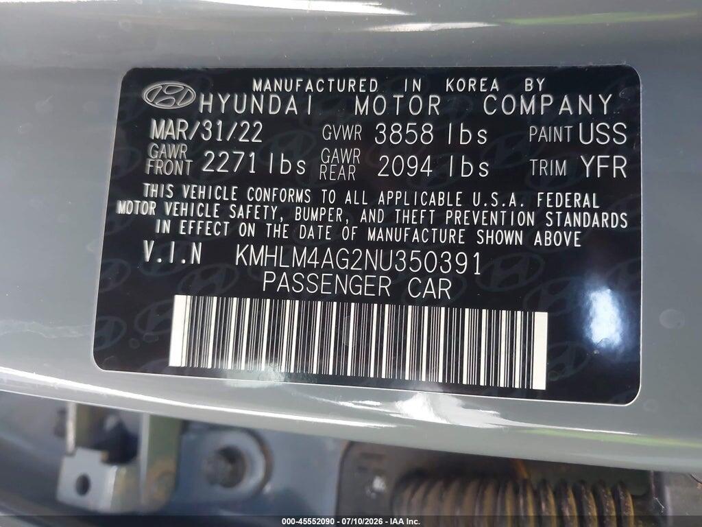 KMHLM4AG2NU350391 2022 HYUNDAI ELANTRA photo no. 9