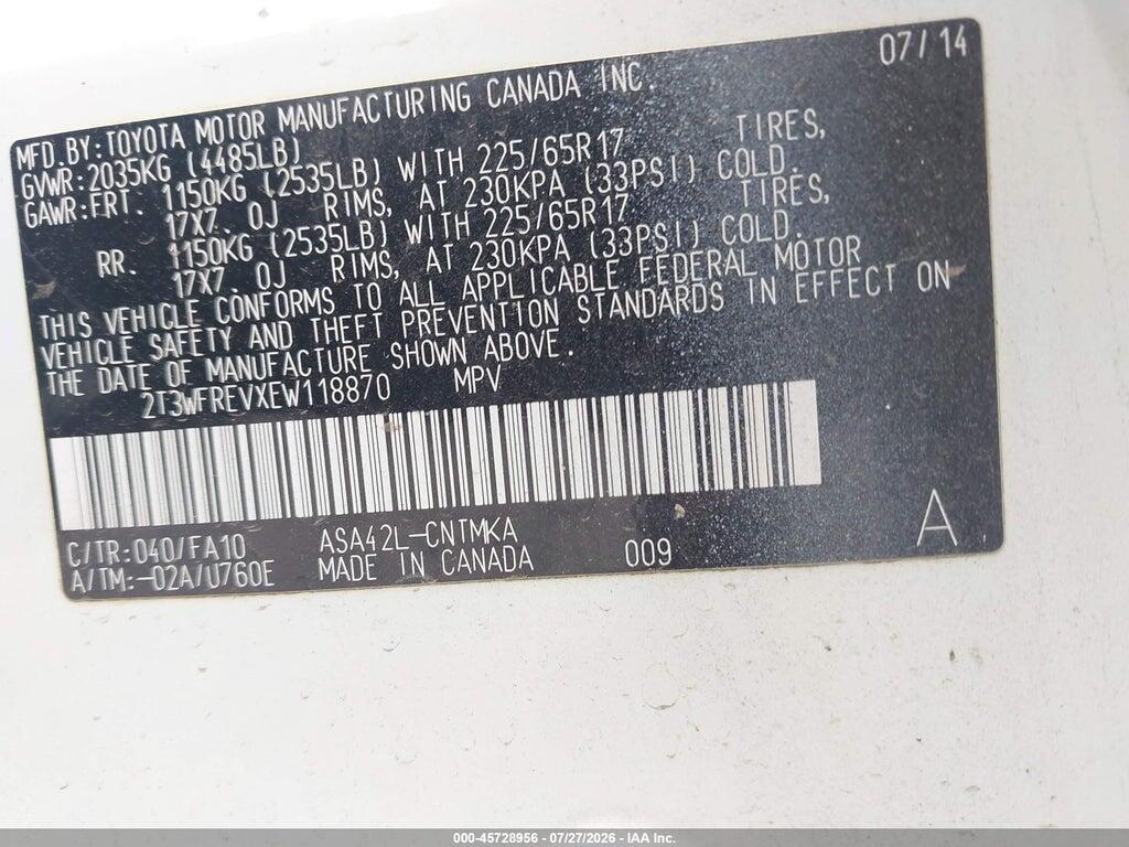 2T3WFREVXEW118870 2014 TOYOTA RAV4 photo no. 9